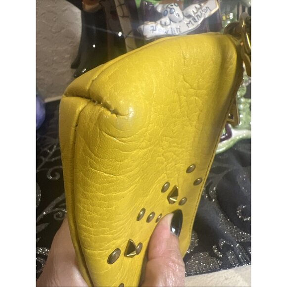 Fossil Leather Yellow Mustard Studded Wristlet Wallet - Picture 7 of 15